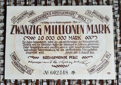 Germany, Bayern (Kreisgemeinde Pfalz) - 20 million marks 1923 - Gr BAY 252d - XF - Image 1 of 2
