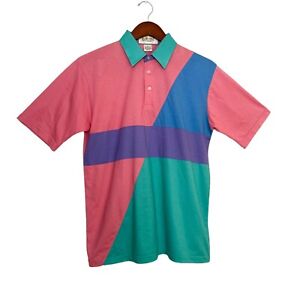 Vintage Tournament Arrow Men Color Block Thin Retro Polo Shirt- Men’s Size M