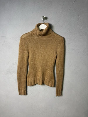 Винтажный шерстяной вязаный свитер с водолазкой Dolce & Gabbana коричневый женский размер маленький - Изображение 1 из 4
