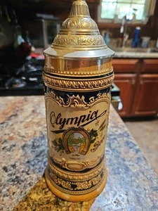 Cerveza Olympia Stein GERZ Alemania vintage con tapa de peltre - Imagen 1 de 9