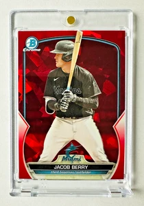 2023 Bowman Chrome Sapphire Jacob Berry RED Refractor Prospect RC #5/5 Marlins! - Picture 1 of 3