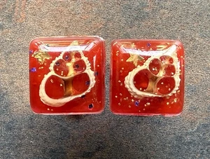 Manschettenknöpfe Vintage Muschelscheibe orange Glitzer Harz Ton Kugelrücken Mid Century - Bild 1 von 8