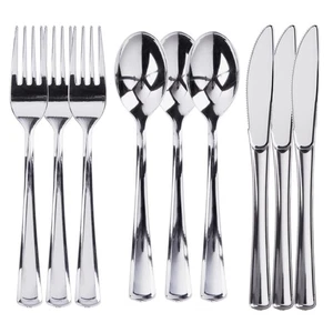 300 Plastic Silverware Set, Silver Plastic Cutlery Set, Disposable Silverware... - Picture 1 of 7