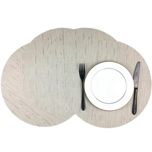 Woven Vinyl Round Placemats Heat Resistant 15 Inch Cream Set of 4 PCS - Picture 1 of 7