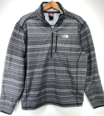 The North Face Sweater Men L Aztec Tribal Gray Fleece 1/2 Zip Outdoor Hike Camp - Image 1 of 4