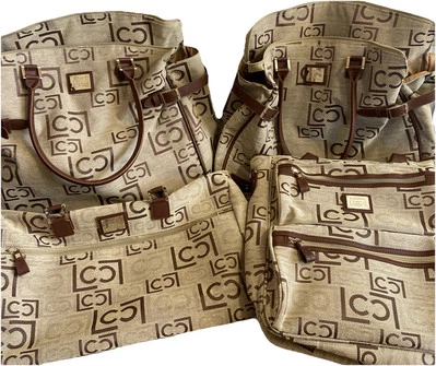 Liz Claiborne 4 Piece Soft Travel Luggage Brown and Tan LC logo - Image 1 of 4