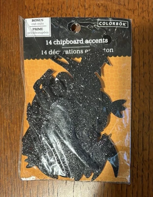 Colorbok Scrapbooking Chipboard Accents - 14pc Chip Icons Glitter Black - NIP - Image 1 of 4
