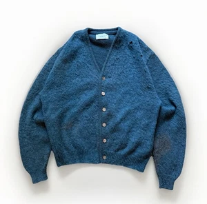 Vintage 60s Brent Shaggy Mohair Wool Cardigan Sweater Navy Kurt Cobain Grunge M - Bild 1 von 23