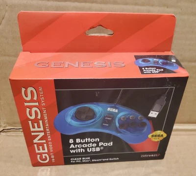 Retro-Bit 8-button Blue USB controller SEGA Genesis Mini NOB NINTENDO SWITCH PC - Image 1 of 4