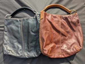 A Pair (2) Vintage Lucky Brand Black Brown Leather Shoulder Bag Hobo Purse Lot - Picture 1 of 21