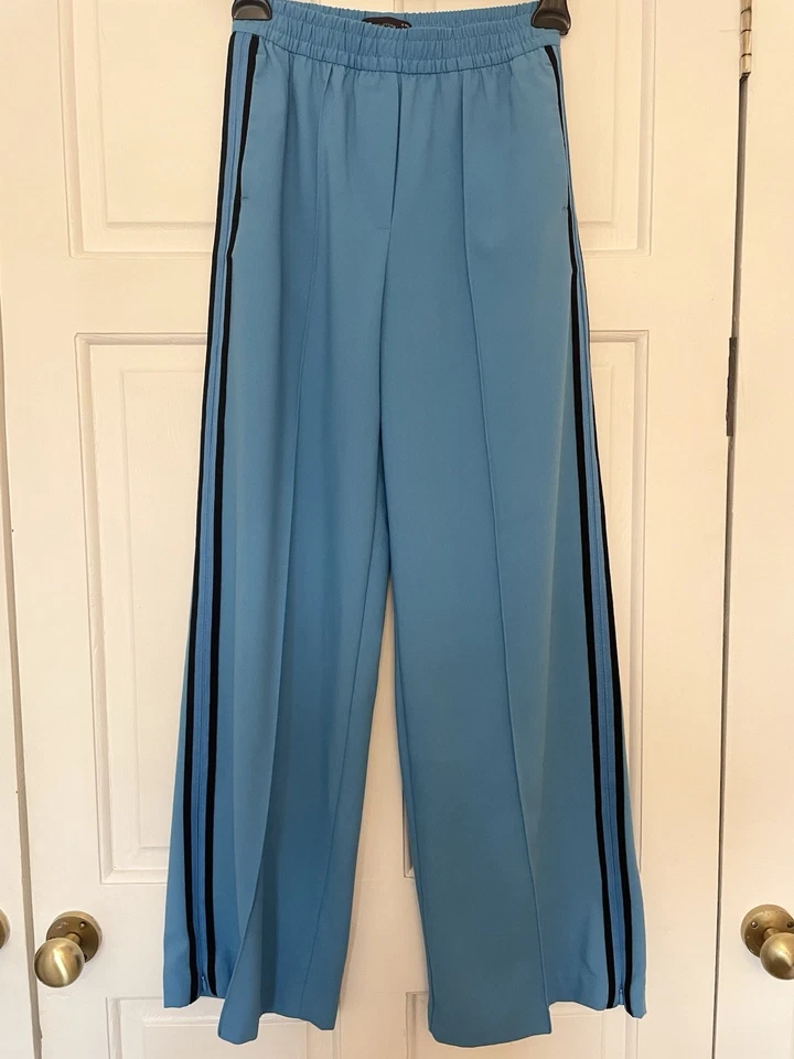 M&S Turquoise wide leg Trousers with side stripe & pockets Size 6 - Image 1 of 4