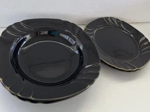 Ranmaru Wave Golden Black Japan 2 Plates 8" 2 Bowls 9” - Picture 1 of 5