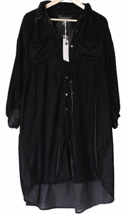 VESTIDO TÚNICA GISELLE Karyn Seo NUEVO CON ETIQUETAS Terciopelo Negro Manga Bishop Abotonada Talla XL - Imagen 1 de 6
