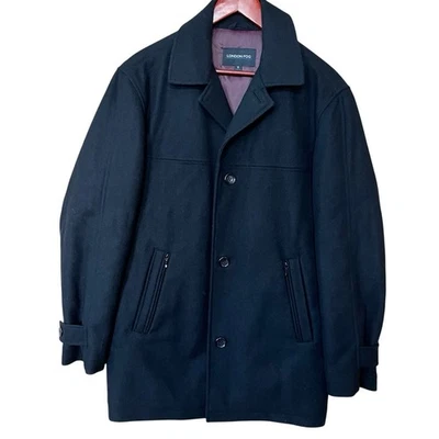 Chaqueta London Fog PeaCoat Para Hombre Talla Pequeña Mezcla de Lana Negra 4 Botones 6 Bolsillos Foto 1 de 4