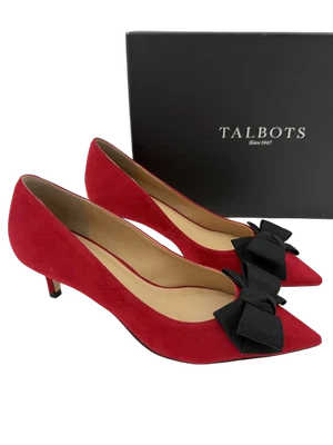 $139 Talbots NUEVO Rojo Pop Erica Arco Gamuza Cuero Mujer 7.5 Gatito Tacones Zapatos de salón Foto 1 de 4