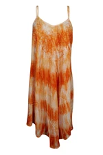Boho Gypsy Orange Tie Dye Dress Floral Embroidered Loose Midi Flared Sundress L