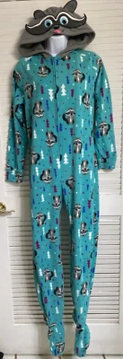 Joe Boxer Women's 1-Pc. Racoon Fleece Footed Sleepwear, Small - Image 1 of 4
