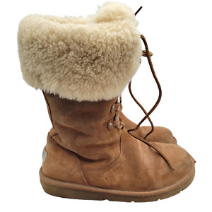 UGG Australia Montclair Boots Womens Size 9 Tan 1892 Lace Up Fur Lined Sheepskin