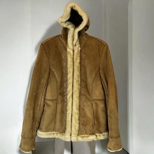 Faux Suede Faux Fur Embroidered Hooded Zip Front Jacket Size M 8/10 Penny Lane - Picture 1 of 10