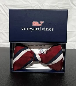 Vineyard Vines Prep Stripe Crimson 100% Silk Bow Tie One Size/Adjustable Preppy - Picture 1 of 9