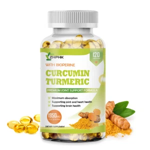 Curcumina de cúrcuma 1950 mg con pimienta negra Bioperine 120 cápsulas alta potencia - Imagen 1 de 7