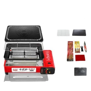 Portable Gas Stove Burner Butane BBQ Camping Gas Cooker With Non Stick Plate Red - Picture 1 of 13