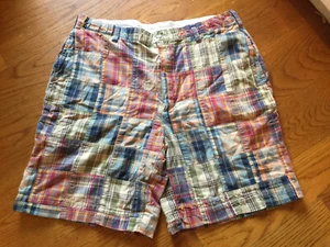 Jos.A. Bank Men's Plaid Madras Plaid Brown, Blue, Red, Green, 9" Shorts Sz 36" - Picture 1 of 11