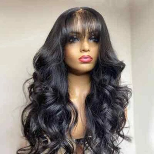 Body Wave 13x4 Lace Front Human Hair Wig With Bangs Pre Plucked Brazilian Wigs - Bild 1 von 14