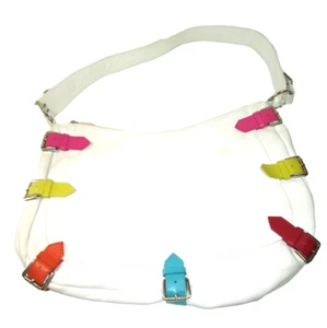 Berge Hobo Bag Echtleder Made in Italy weiß mit farbigem Riemen Akzent XL - Bild 1 von 6