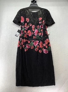 Tadashi Shoji Black Pink Floral Long Lace Dress Size 16 - Picture 1 of 5