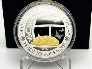 Moneda dorada de plata Kazajstán 2024 Tenge Peace to your home SLEEPY CAT 1 OZ - Imagen 1 de 12