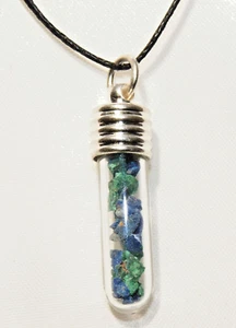 Malachite & Azurite Crystal Vial Pendant- Boxed Gift -  Spirit Guides - Picture 1 of 1