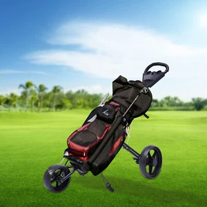 3 Wheel Push Pull Golf Club Cart Trolley Foldable Pull Push Cart w/Foot Brake - Picture 1 of 24
