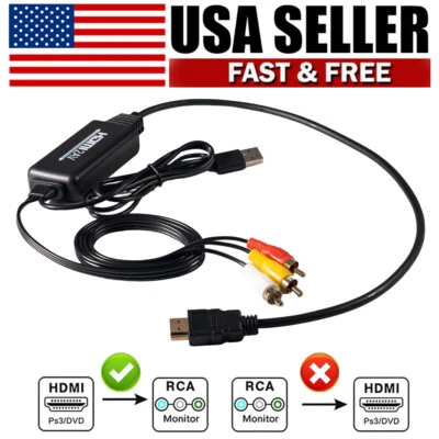 HDMI To RCA AV Converter Adapter 1080P CVBs 3RCA For Video Audio TV PC DVD - Image 1 of 4