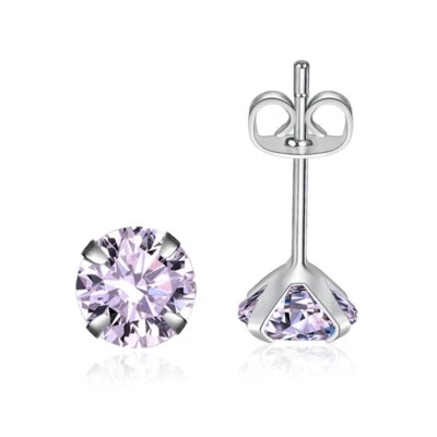 SOLID 925 STERLING SILVER ROUND CUBIC ZIRCONIA STUD POST EARRINGS 2-8mm WOMEN - Image 1 of 4