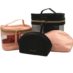 Vito & Joe Damen Kosmetiktasche Set Schminktasche Schwarz Rosa transparent 4tlg - Bild 1 von 6