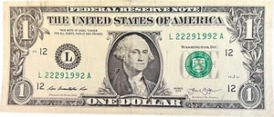 $1 One Dollar Bill 22291992 birthday anniversary February 29, September 22, 1992 - Picture 1 of 3