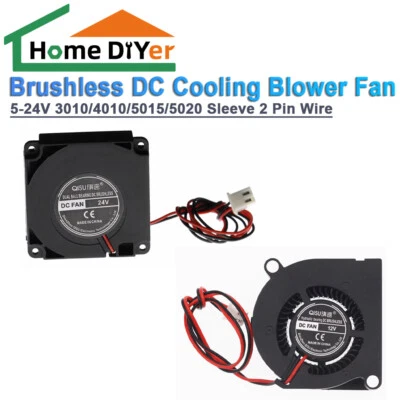 2Pc Brushless DC Cooling Blower Fan 5-24V 3010/4010/5015/5020 Sleeve 2 Pin Wire - Image 1 of 4