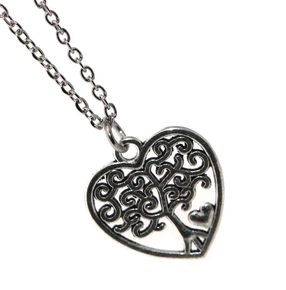 ciondolo argentato anticato cuore albero della vita con collana acciaio o laccio - Immagine 1 di 1