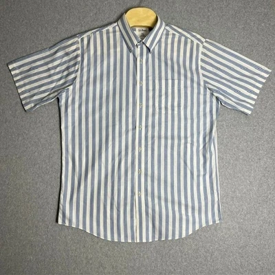 LL Bean Men's XL Tall Trim Fit Short Sleeve Blue/White Striped Button Down Shirt - Image 1 of 4