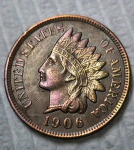 1906 Indian Head Cent Double Die Reverse Uncirculated High Grade Beautiful Tone - Picture 1 of 2