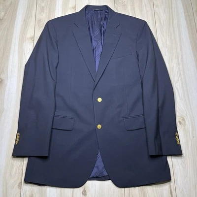 Blazer Brooks Brothers 1818 Madison Loro Piana Lana Botón Dorado Para Hombres Talla 41L Azul Marino Foto 1 de 4