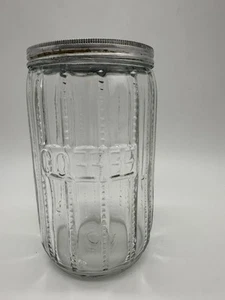 Vintage HOOSIER Clear Glass Coffee And Tea Jar Canister Zipper Design - Picture 1 of 14