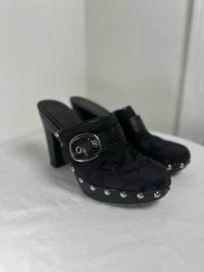 Coach Willow Signature Monogram Logo C Black Platform Mules Clogs US 7B EU 37.5 - Picture 1 of 14
