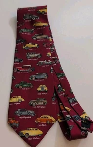 ALYNN NECKWEAR MADE IN U.S.A. RED ANTIQUE CARS MOTIF TIE - TIES - DESIGNER TIES. - Picture 1 of 3