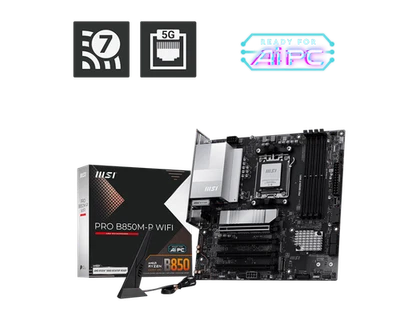MSI PRO B850M-P WIFI AMD B850 Socket AM5 DDR5 Wi-Fi 7 Micro ATX Motherboard - Image 1 of 4