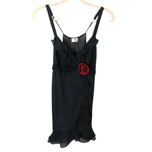 Flora Nikrooz Babydoll klein schwarz rot Chiffon Netz Rüschen Rose Negligee Dessous - Bild 1 von 8