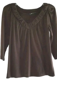 AB STUDIO Knit Top - S - Rusched V-Neckline, 3/4 Sleeves, Straight Hem - Picture 1 of 5