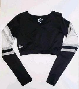 Cheer Crop Top Shirt Youth Medium Long Sleeve Chasse Performance Black Silver - Picture 1 of 6
