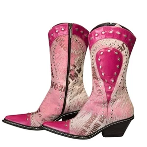 Donald Pliner Western Couture Collection Jaycee Pink Studded Women Boots Size 7 - Picture 1 of 10